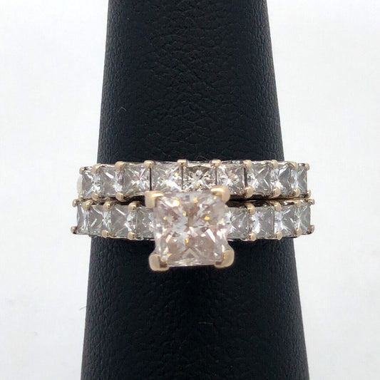 Designer 14K White Gold Princess Diamond Solitaire W/Accents Two Ring Bridal Set