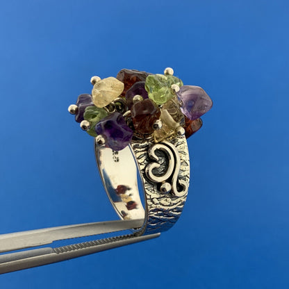Designer D Paulus Sterling Silver 925 Multi Stone Nugget Dangle Cha Cha Ring