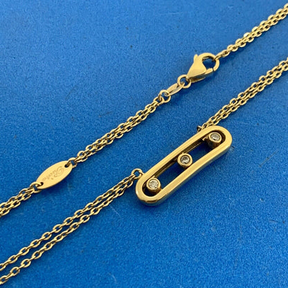 Designer Pacha 18K Yellow Gold Diamond Bar Double Oval Link Chain Necklace