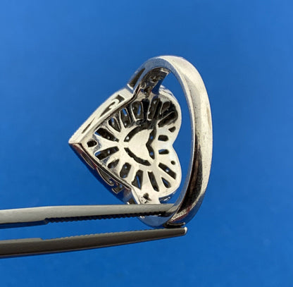 Designer EA 925 Sterling Silver Pave Diamond Heart Anniversary Dome Ring