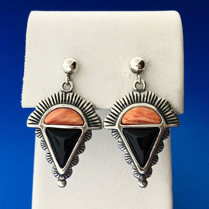 Carolyn Pollack R Moon Sterling Silver Black Onyx Coral Concho Dangle Earrings