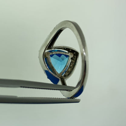 Designer 14K White Gold Trillion Cut Blue Topaz Diamond Accented Ring