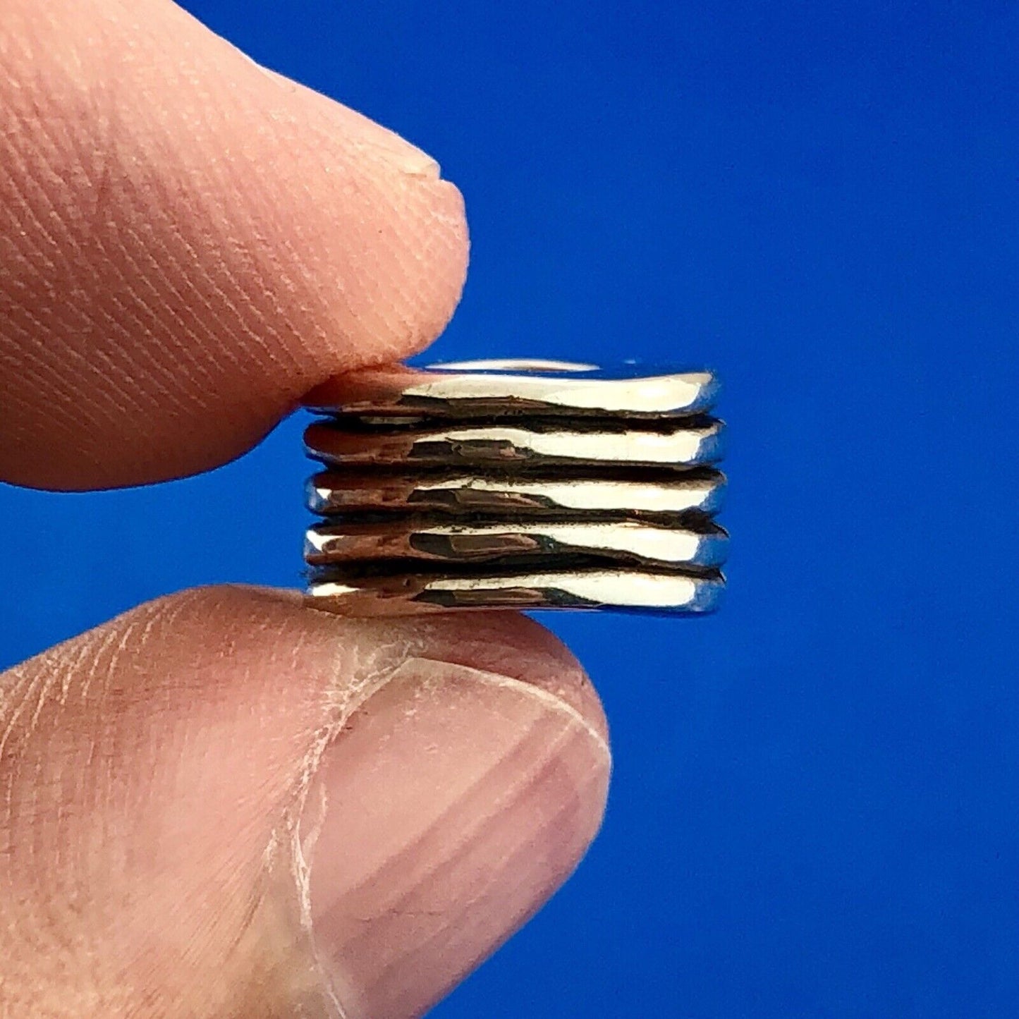 Designer SI 925 Sterling Silver Stacked Disc Tire Slide Bracelet Spacer Charm