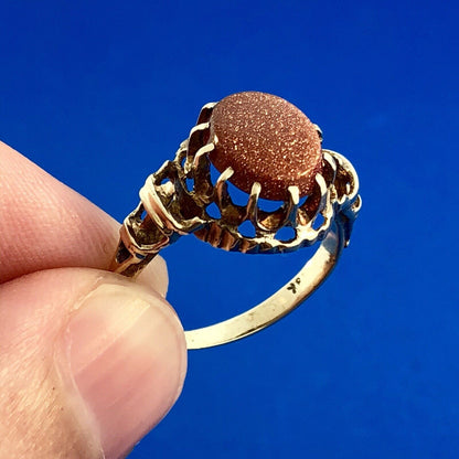 Vintage Estate 14K Yellow Gold Oval Goldstone Cocktail Ring