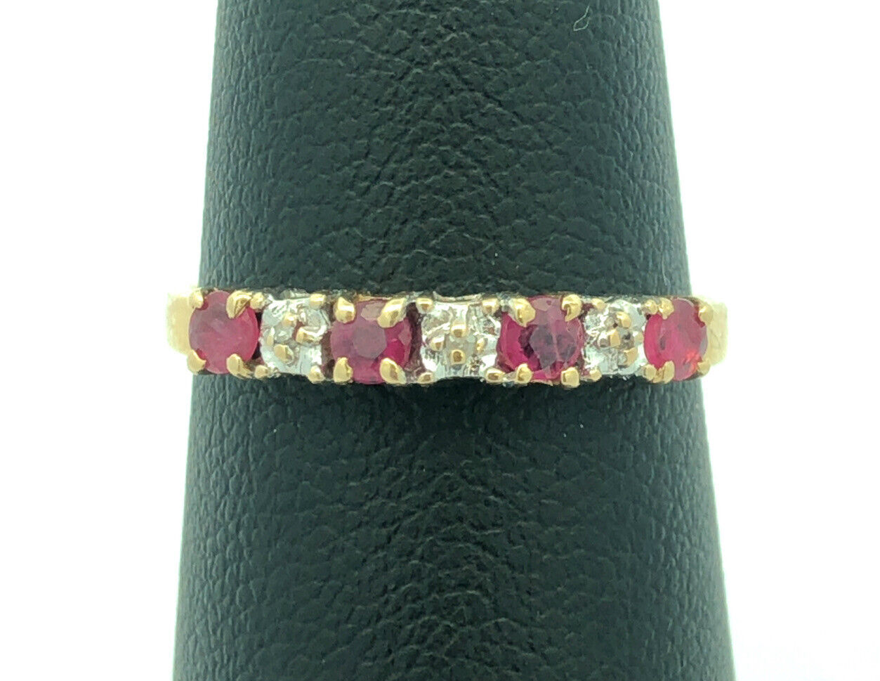 Designer 10K Yellow Gold Round Ruby Diamond Stackable Anniversary Band Ring