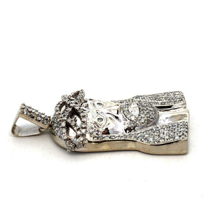 14K White Gold Round Pave Diamond Jesus Christ Face Statement Pendant