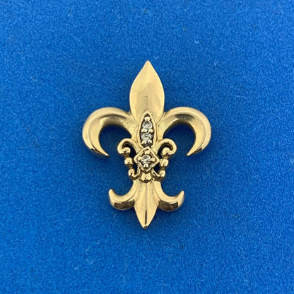 Designer 14K Yellow Gold Diamond Fleur De Lis French Religious Pendant