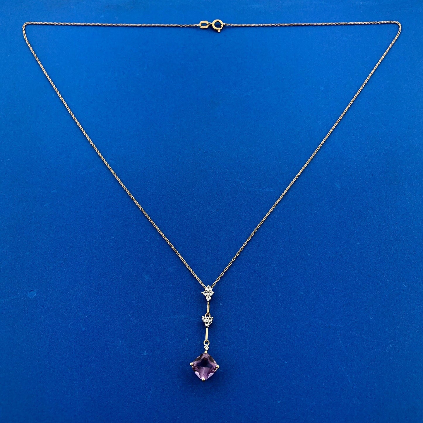 Gorgeous Midas 14k Yellow Gold Cushion Amethyst Quartz Accent 18" Necklace