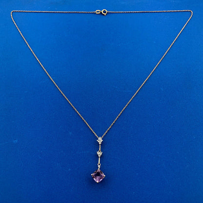 Gorgeous Midas 14k Yellow Gold Cushion Amethyst Quartz Accent 18" Necklace