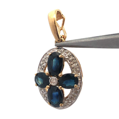 14k Yellow White Gold Oval Sapphire Diamond Enhancer Pendant
