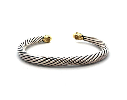 David Yurman 925 Sterling Silver 14K Yellow Gold 7mm Cable Cuff Bracelet