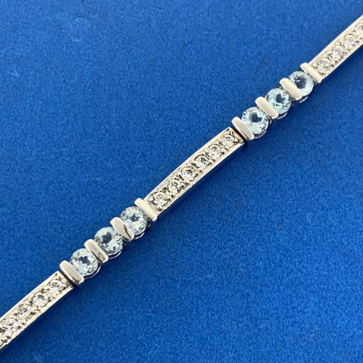 Designer 925 Sterling Silver Blue Topaz Cubic Zirconia Accented Tennis Bracelet