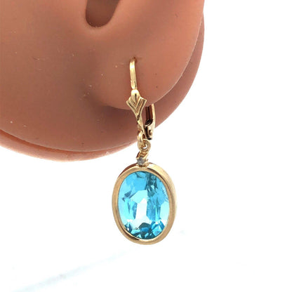 Designer 14K Yellow Gold Oval Blue Topaz Statement Drop Dangle Earrings