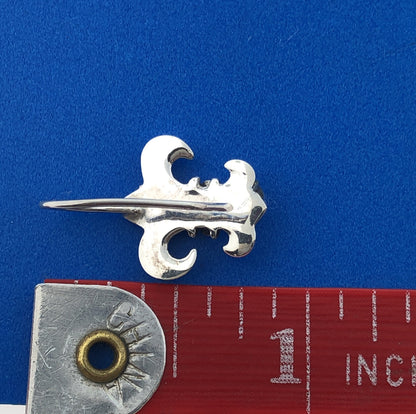 Vintage 925 Sterling Silver Fleur De Lis French Cross Slide Hook Drop Earrings