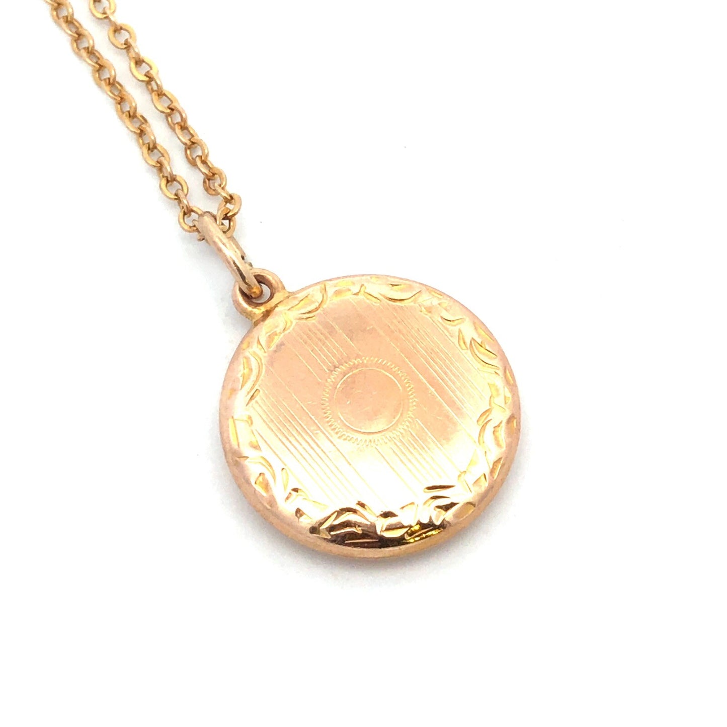 Vintage 10K Yellow Gold Round Etched Textured Pendant Chain Necklace