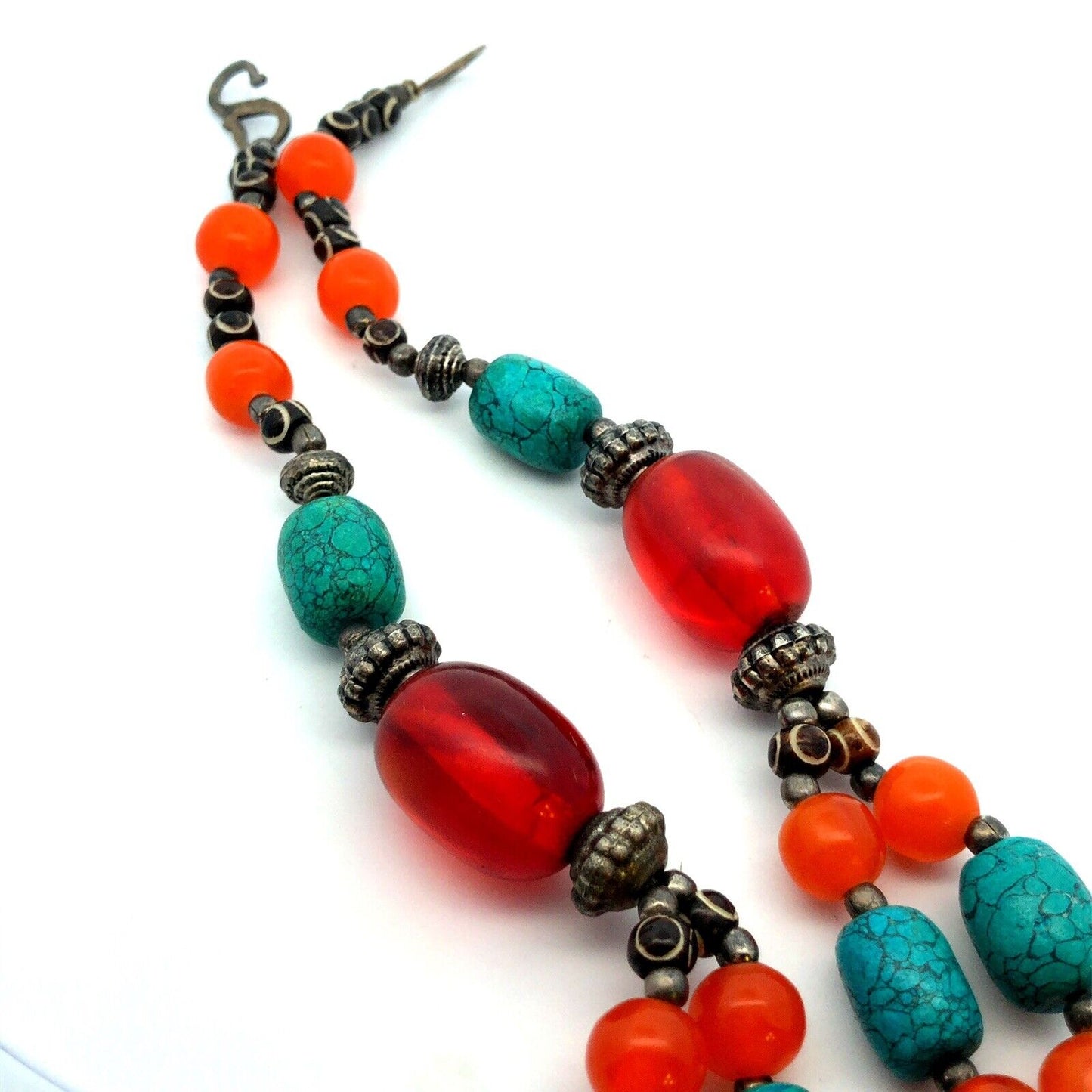 Vintage India Silver Plate Multi-Gemstone Turquoise Statement Beaded Necklace