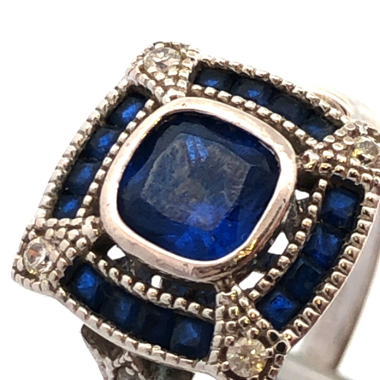 Designer Jeulia 925 Sterling Silver Blue Sapphire CZ Square Anniversary Ring