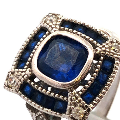Designer Jeulia 925 Sterling Silver Blue Sapphire CZ Square Anniversary Ring
