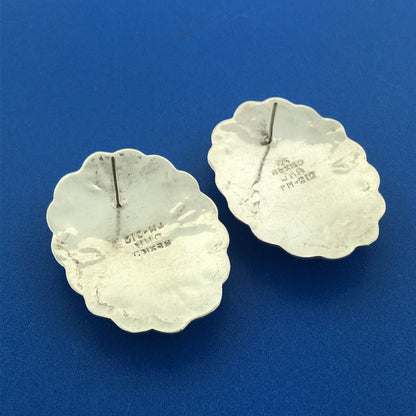 Taxco Mexico JMA TM-212 925 Sterling Silver Black Onyx Concho Stud Earrings