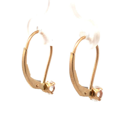 14K Yellow Gold Round Cubic Zirconia CZ Leverback Hook Earrings