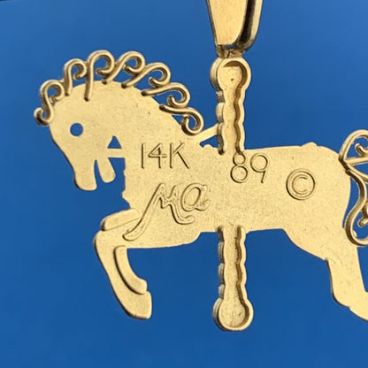 1989 Michael Anthony Ma 14K Yellow Gold Carousel Merry Go Round Horse Pendant