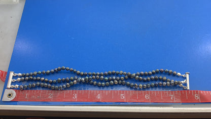 Designer USA Black Pearl Beaded Knotted 3-Strand 950 Silver Bracelet