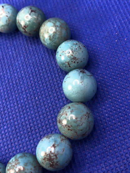 Chunky Blue Turquoise Round Beaded Elastic Bracelet