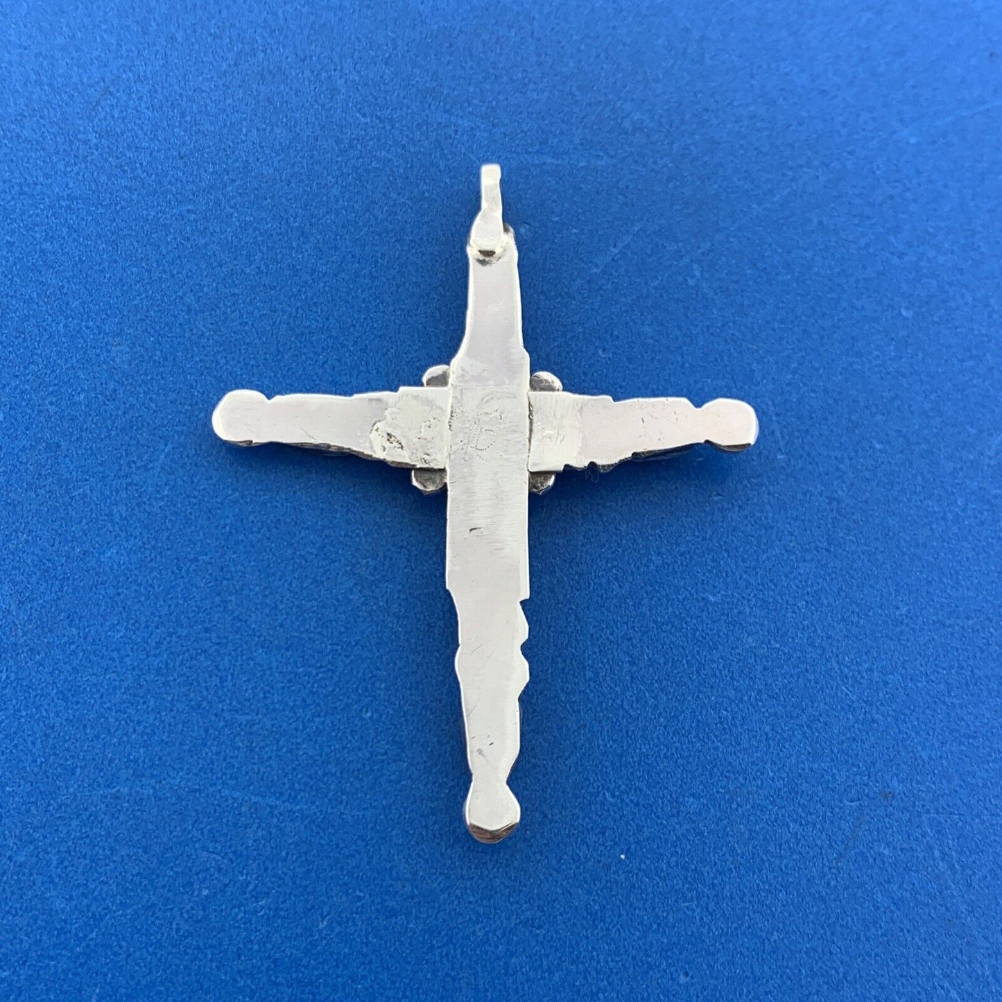 Native American Artisan Signed 925 Sterling Silver Turquoise Coral Cross Pendant