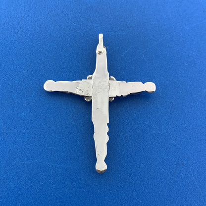 Native American Artisan Signed 925 Sterling Silver Turquoise Coral Cross Pendant