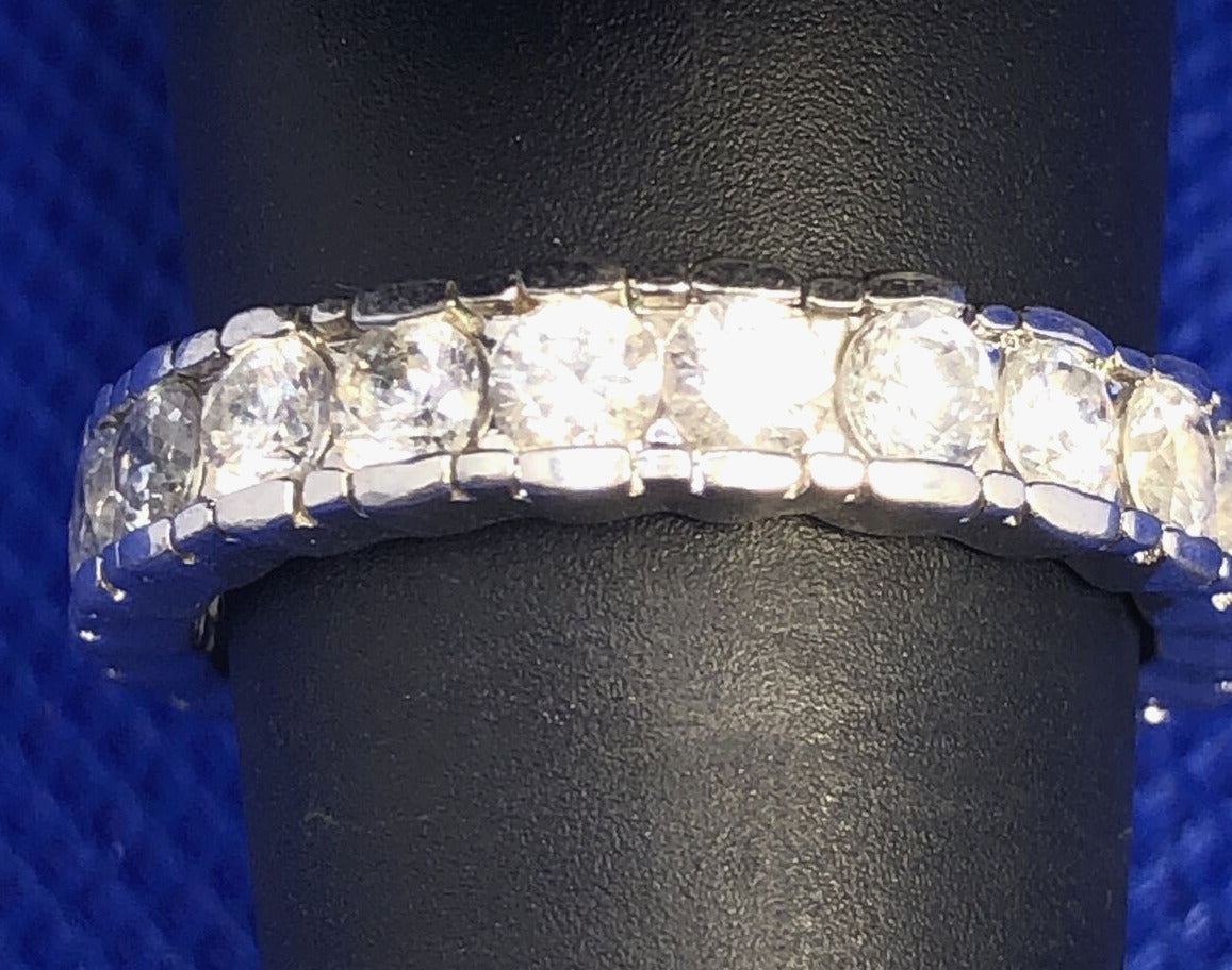 Cubic Zirconia 925 Sterling Silver Eternity Wedding Anniversary Band Ring