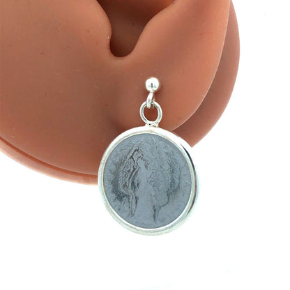 Designer Milor Italy 925 Sterling Silver Italian Lire Coin Stud Dangle Earrings