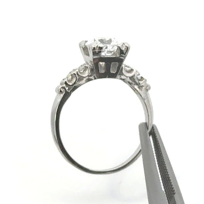 Vintage Platinum Round Cubic Zirconia CZ Solitaire W/Accent Engagement Ring