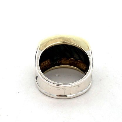 David Yurman 925 Sterling Silver 14K Gold Sculpted Cable Saddle Signet Ring