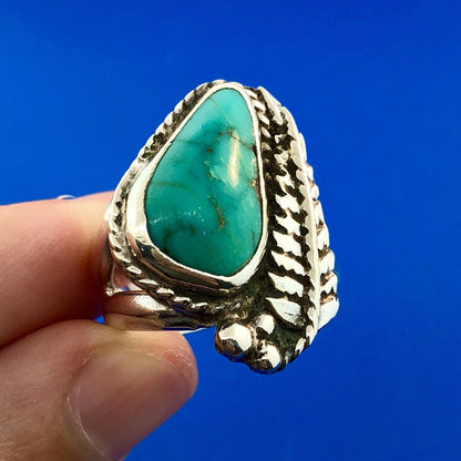 Vintage Native American DB Sterling Silver 925 Turquoise Feather Chunky Ring