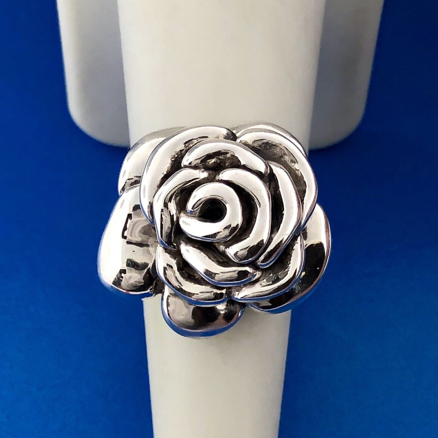 Designer ATI 925 Sterling Silver Rose Flower Floral Statement Fashion Ring