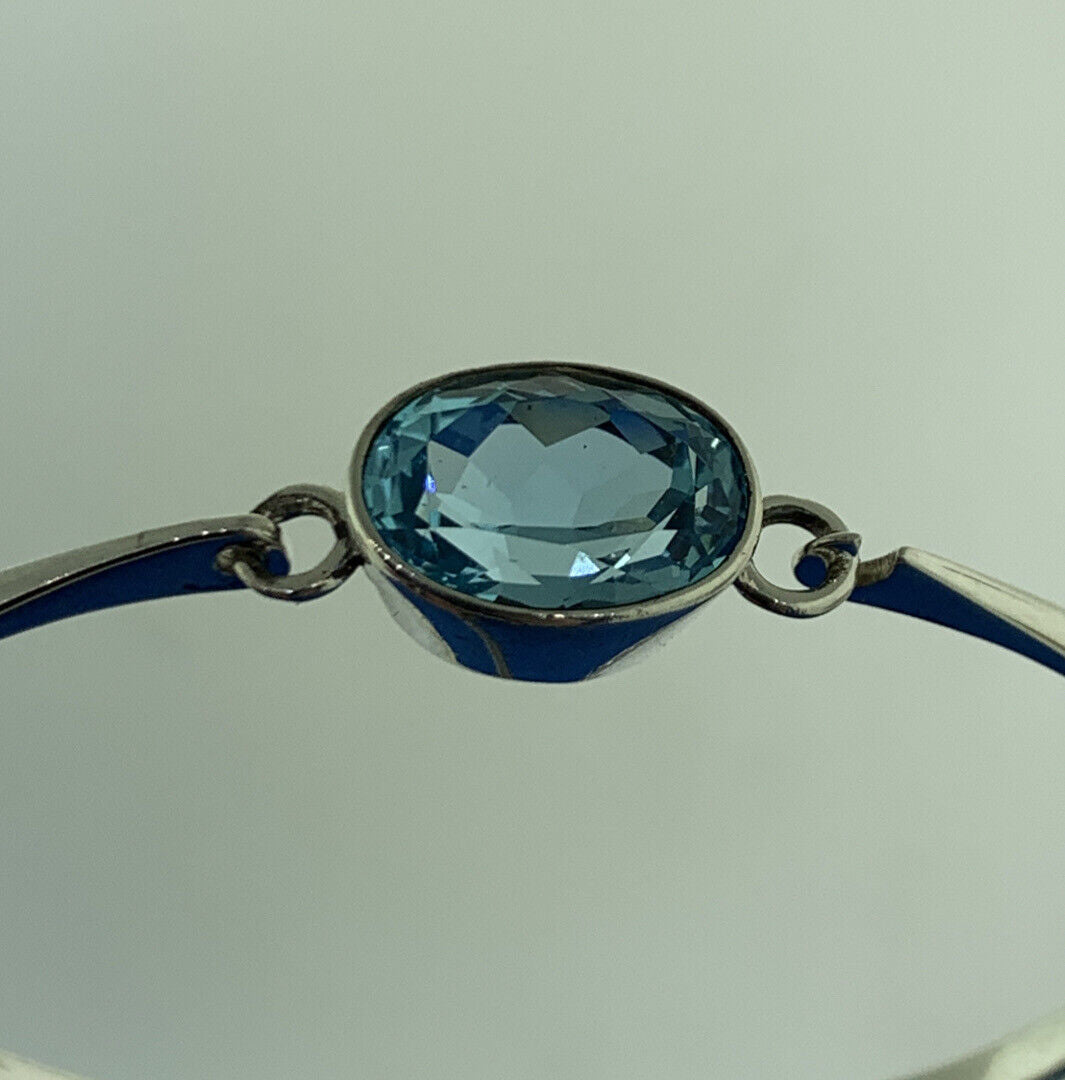 Designer 925 Sterling Silver Oval Blue Topaz Solitaire Statement Cuff Bracelet
