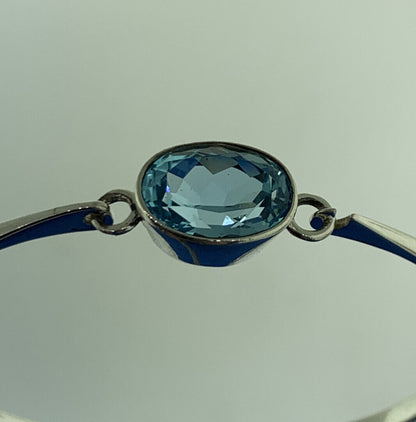 Designer 925 Sterling Silver Oval Blue Topaz Solitaire Statement Cuff Bracelet