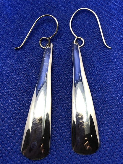 Mexico 925 Sterling Silver Long Polished Teardrop Hook Earrings
