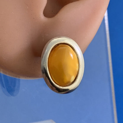 Vintage Orange Lucite 925 Sterling Silver Oval Stud Earrings