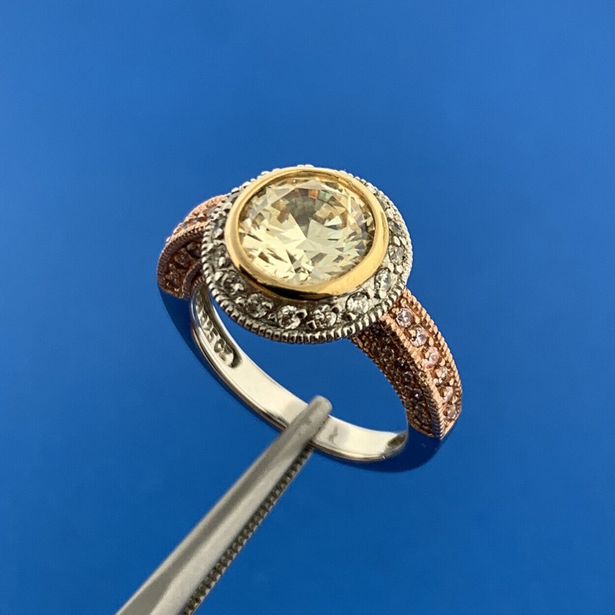 Joseph Esposito Sterling Silver Rose Vermeil Canary Cubic Zirconia Accents Ring