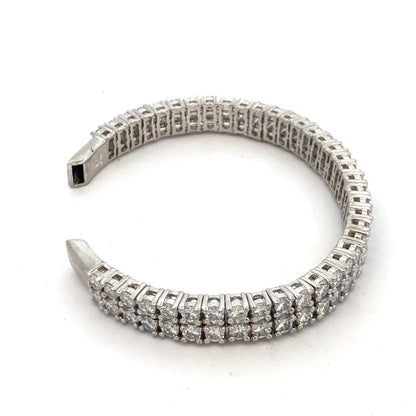Designer ADT 925 Sterling Silver Round Cubic Zirconia CZ Tennis Cuff Bracelet