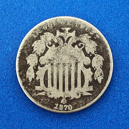 1870 P Shield Nickel 5c Better Key Rare Philadelphia Mint Coin No Rays