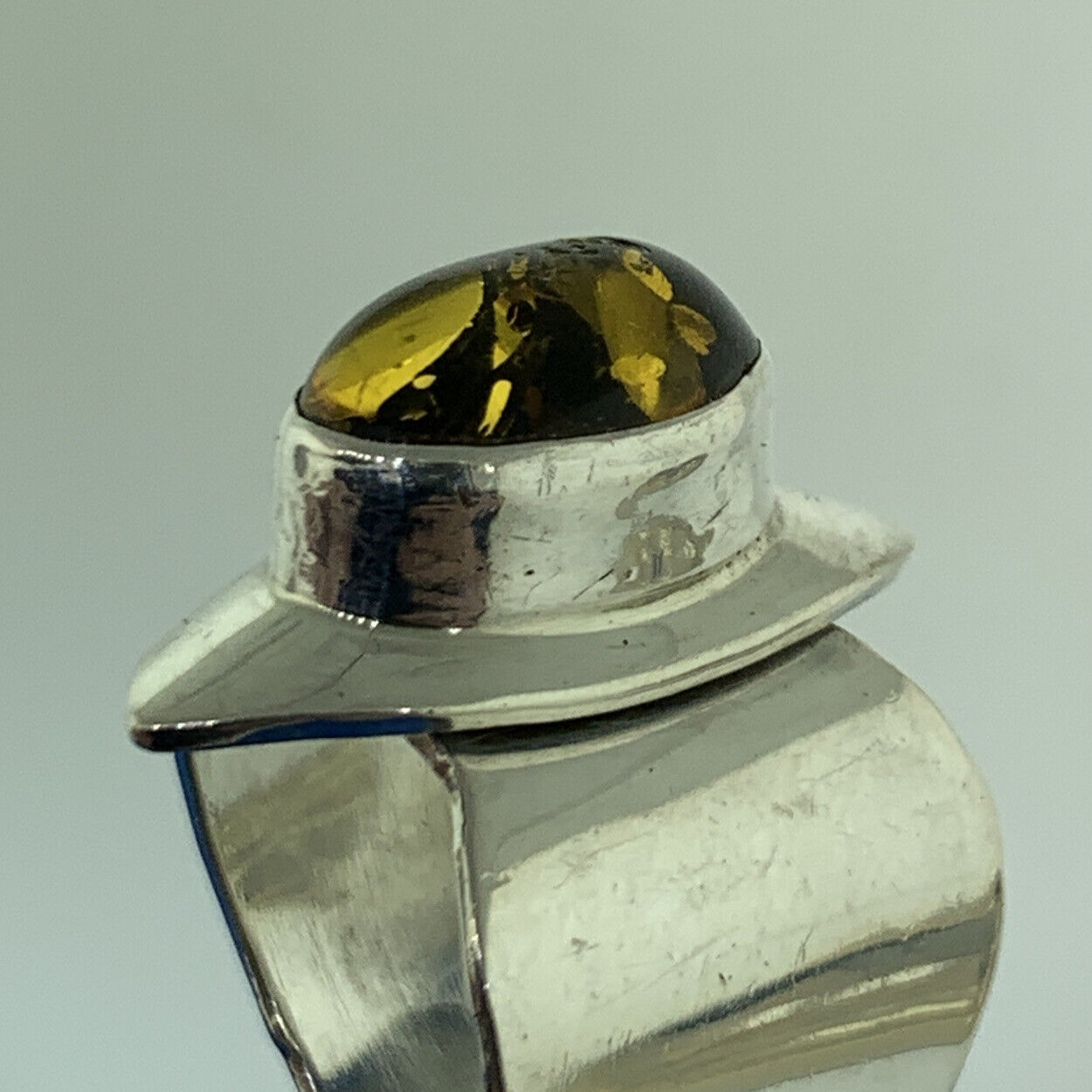 Vintage George Nakai Navajo Sterling Silver 925 Amber Abstract Bypass Ring