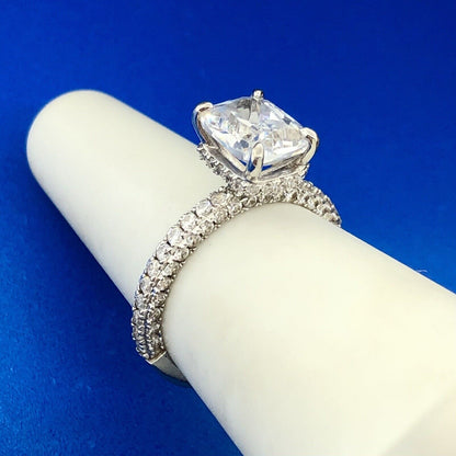 Radiant 925 Sterling Silver Cubic Zirconia CZ Solitaire W/Accent Engagement Ring