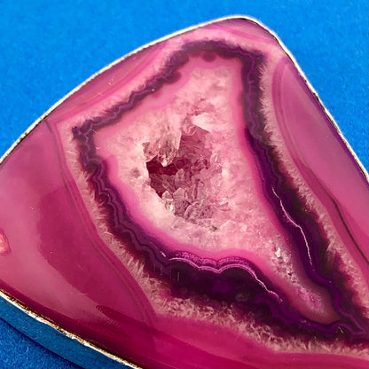Sterling Silver 925 Pink Fushia Deep Purple Druzy Quartz Geode Statement Pendant
