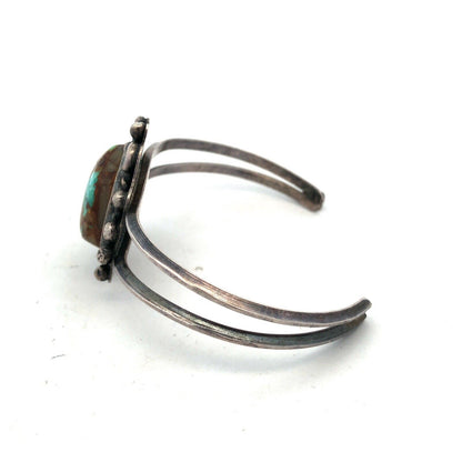 Vintage 925 Sterling Silver Cabochon Turquoise Open Cuff Bracelet