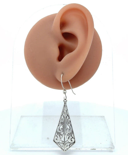 Designer 925 Sterling Silver Open Work Scroll Vine Hook Dangle Earrings