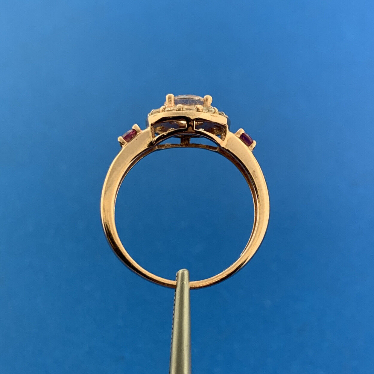 Designer HT 925 Sterling Silver Rose Vermeil Amethyst White Topaz Cocktail Ring