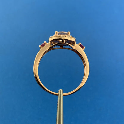 Designer HT 925 Sterling Silver Rose Vermeil Amethyst White Topaz Cocktail Ring