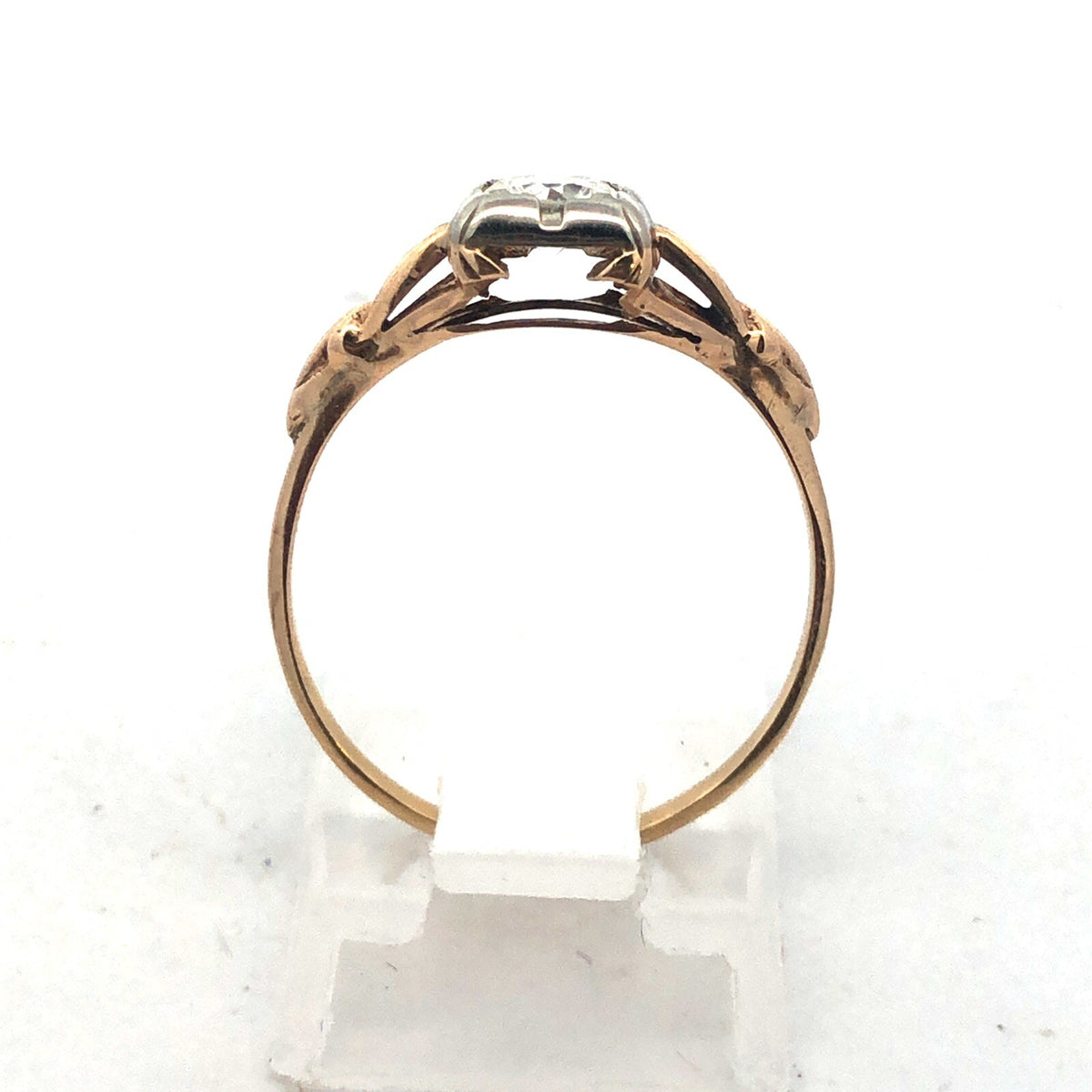 Art Nouveau Art Deco 14K Yellow Gold Diamond Solitaire Engagement Bridal Ring